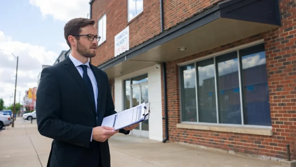 Loan officer carefully evaluating a residential real estate property as part of the hard money lending process.